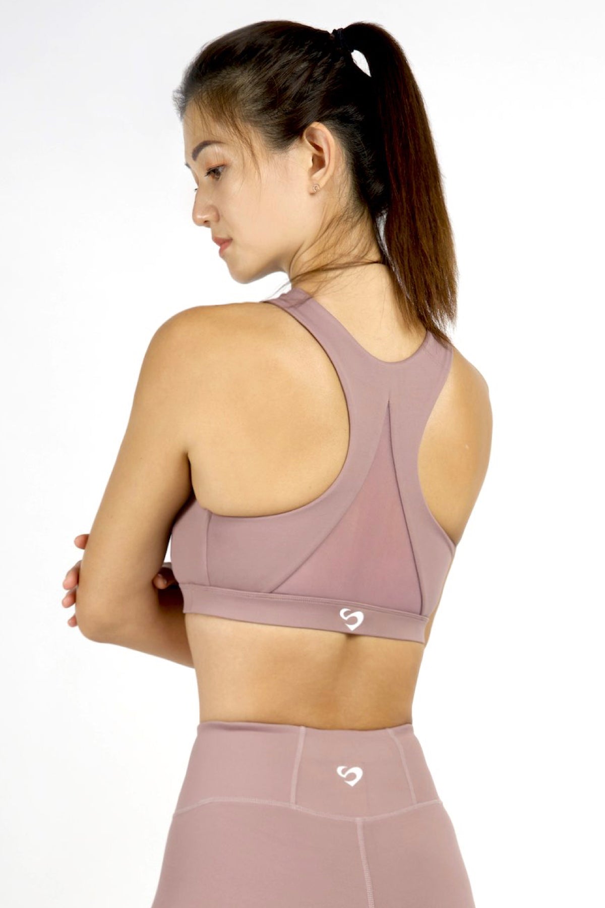 LUXE Mesh Back Sports Bra in Ash Pink - SandActive