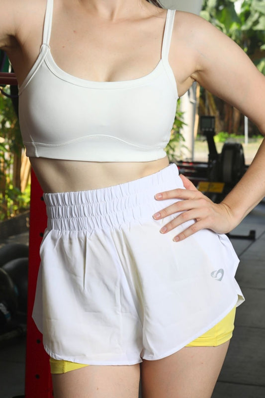 2-in-1 Running Shorts Pockets - White & Yellow - SandActive