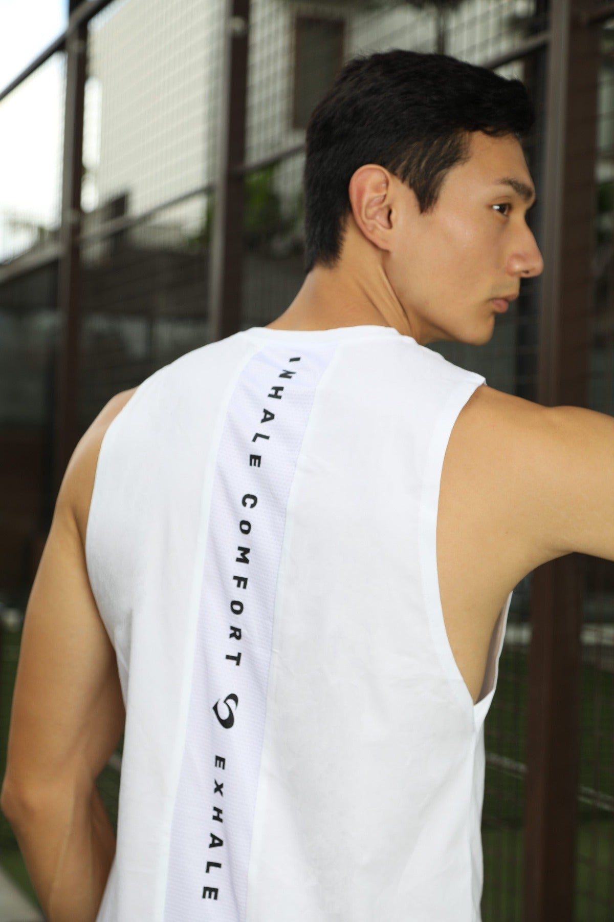 Men's Tank Top with Mesh Panel White Back