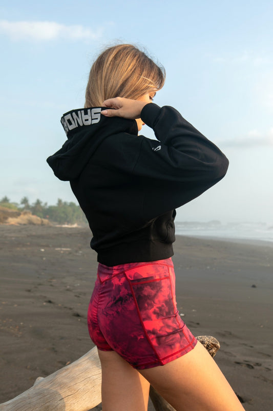 Oversized Full-Zip Crop Hoodie Black with hood