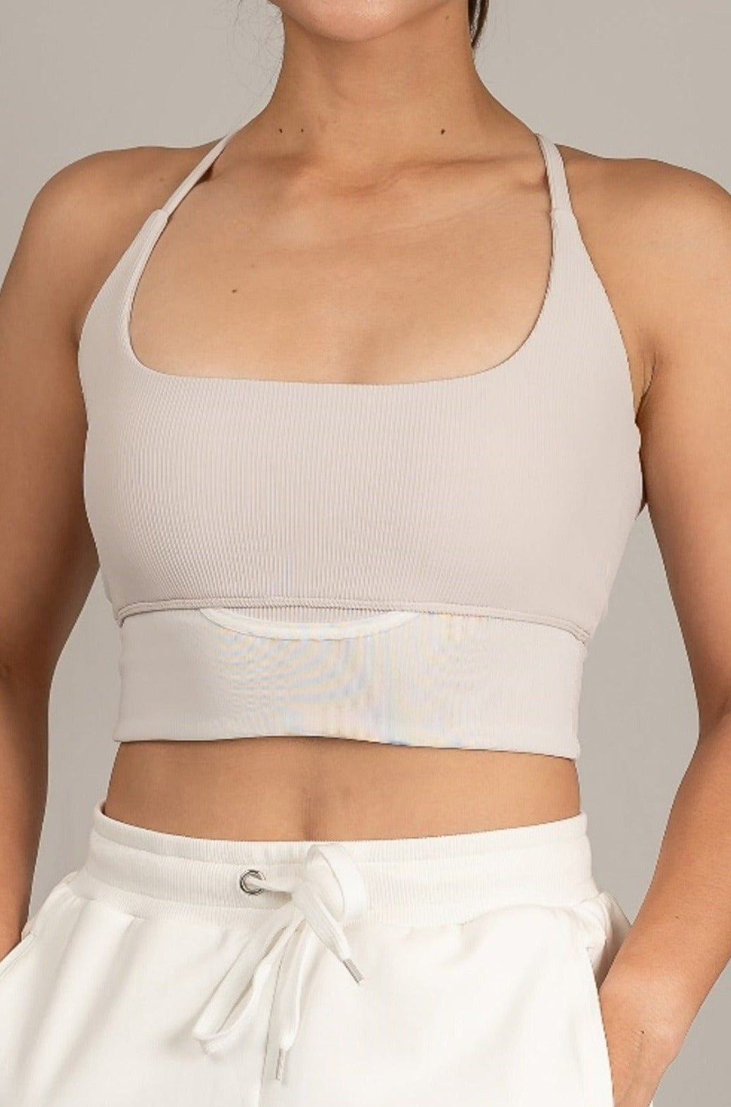 Light Beige Rib Sports Bra - Longline Bra - SandActive