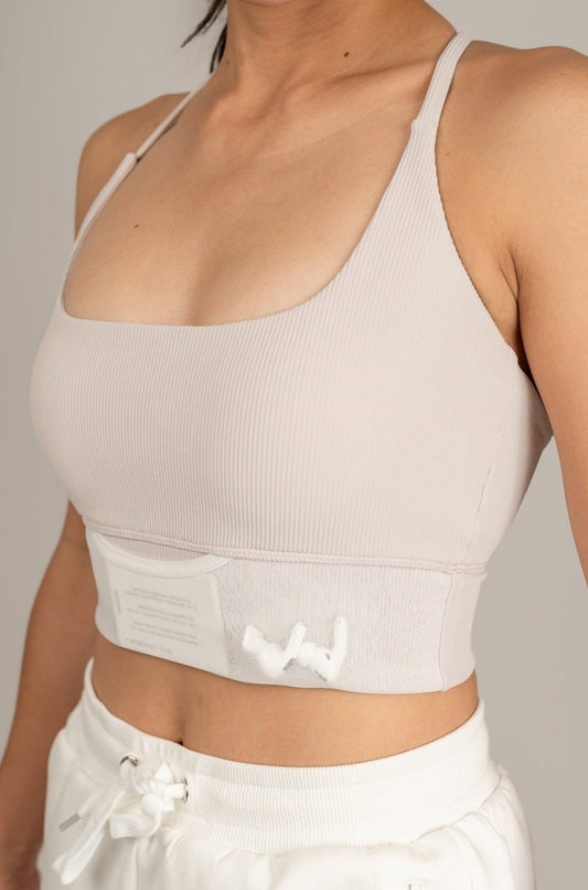 Light Beige Rib Sports Bra - Longline Bra - SandActive
