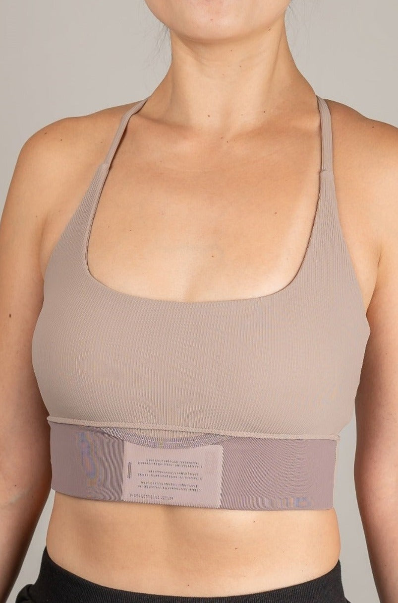 Dark Taupe Longline Rib Sports Bra - SandActive