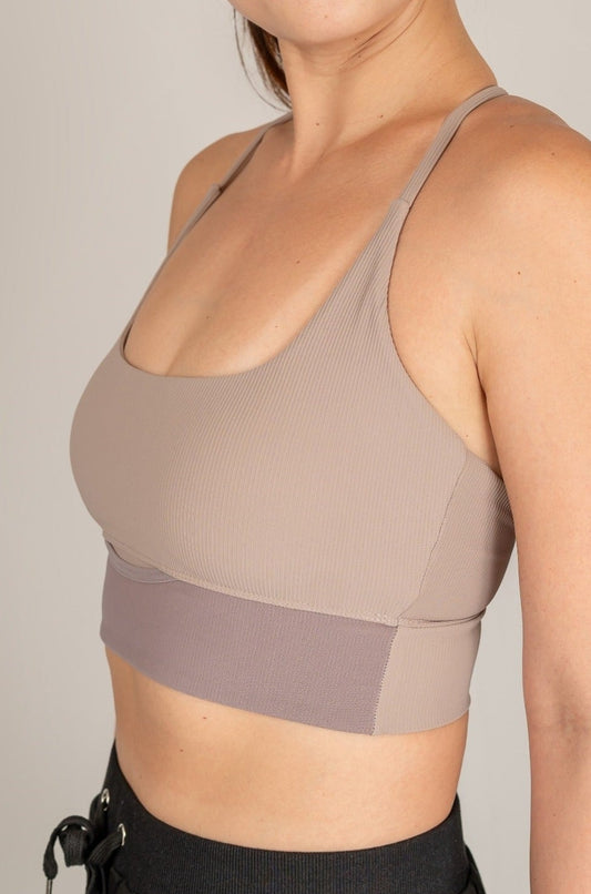 Dark Taupe Longline Rib Sports Bra - SandActive