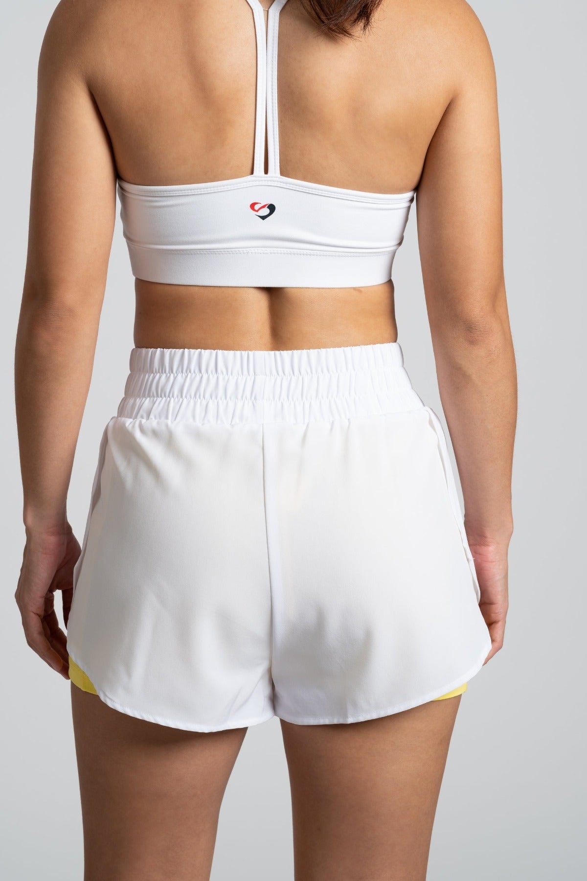 2-in-1 Running Shorts Pockets - White & Yellow - SandActive