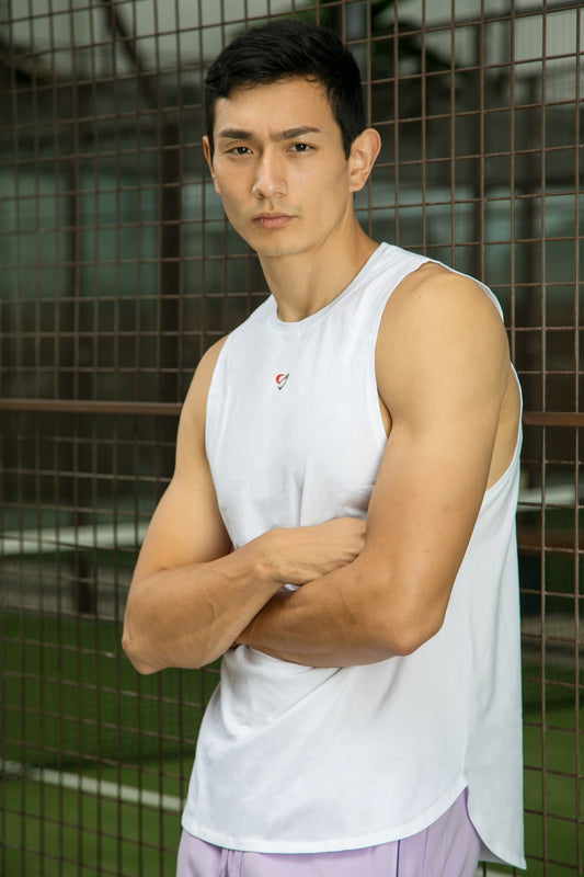Men's Tank Top with Mesh Panel White