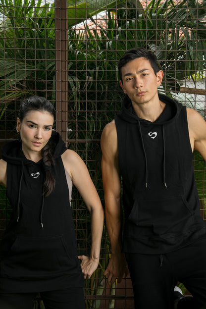 Unisex Sleeveless Hoodie V2 Black - Black Hoodie - SandActive