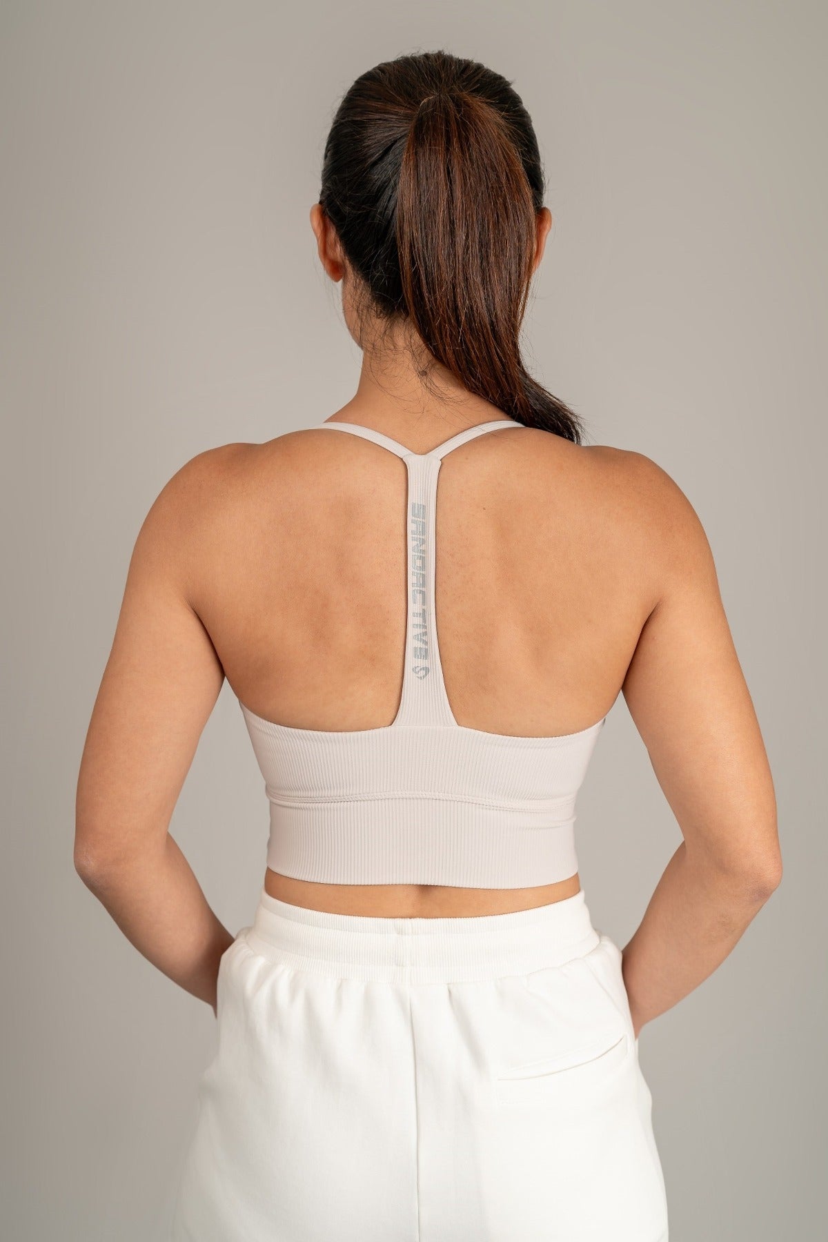 Light Beige Rib Sports Bra - Longline Bra - SandActive