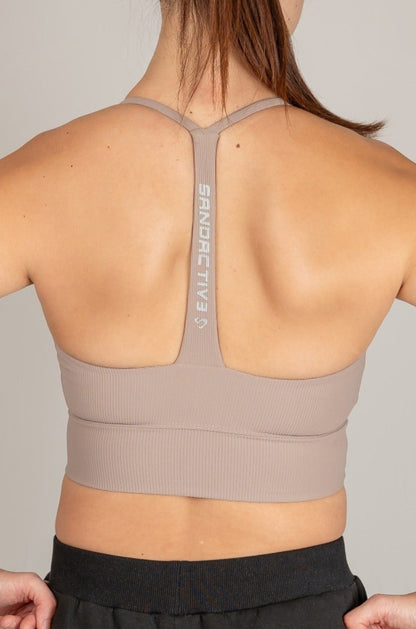 Dark Taupe Longline Rib Sports Bra - SandActive
