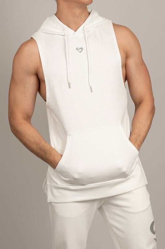 White Sleeveless Hoodie - Unisex Hoodie White - SandActive