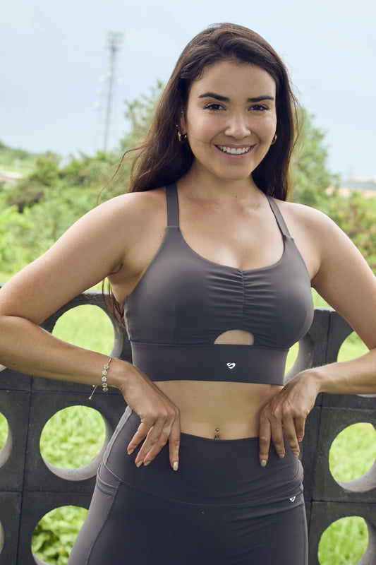 Longline Ruched Sports Bra - Charcoal Grey - SandActive