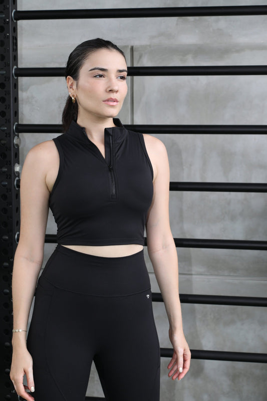 High-collar Energy Sports Bra Black - High Support - SandActive