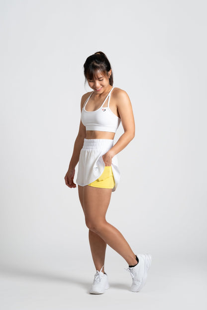 2-in-1 Running Shorts Pockets - White & Yellow - SandActive