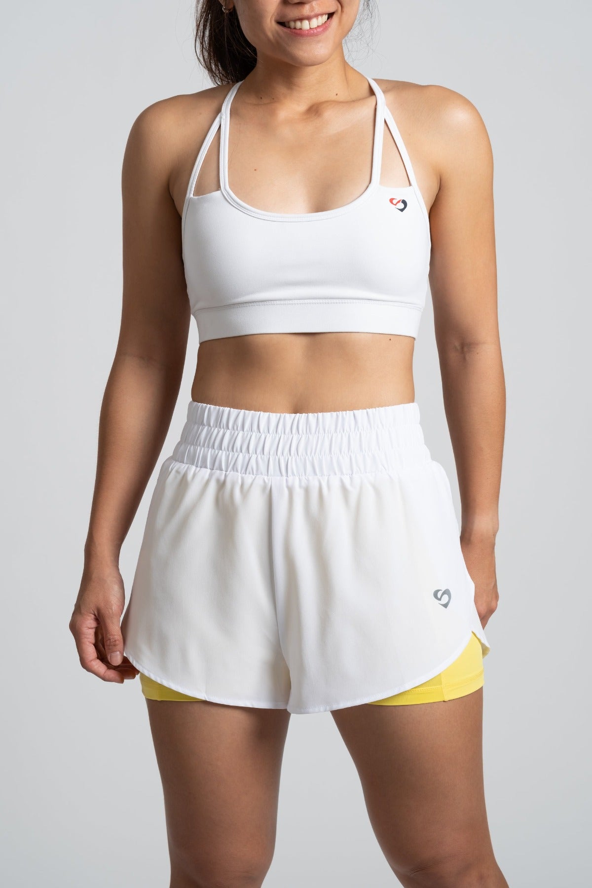 2-in-1 Running Shorts Pockets - White & Yellow - SandActive